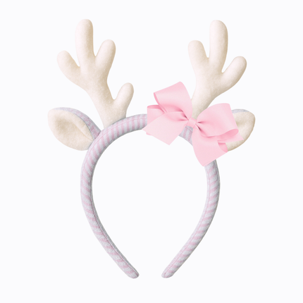 Pink Seersucker Bow Reindeer Headband