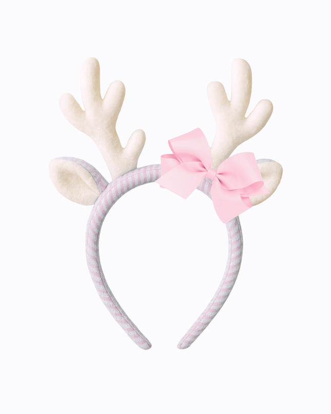 Pink Seersucker Bow Reindeer Headband