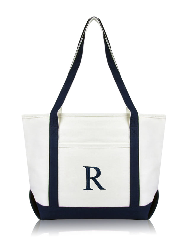 Personalized Black Tote Bag with Initial