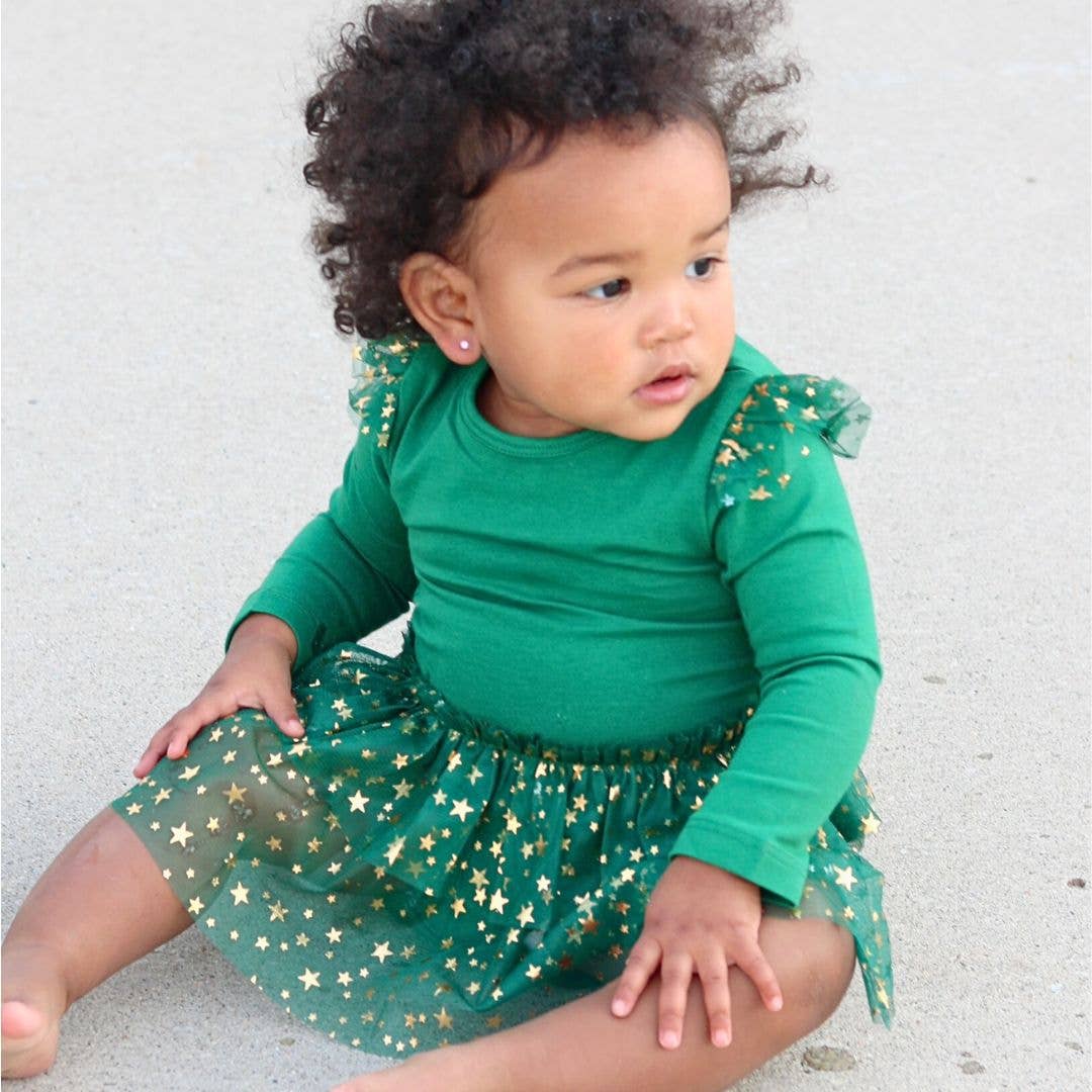 Emerald Green Shimmer Christmas Long Sleeve Tutu Bodysuit