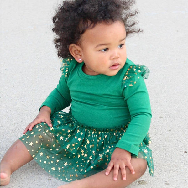 Emerald Green Shimmer Christmas Long Sleeve Tutu Bodysuit