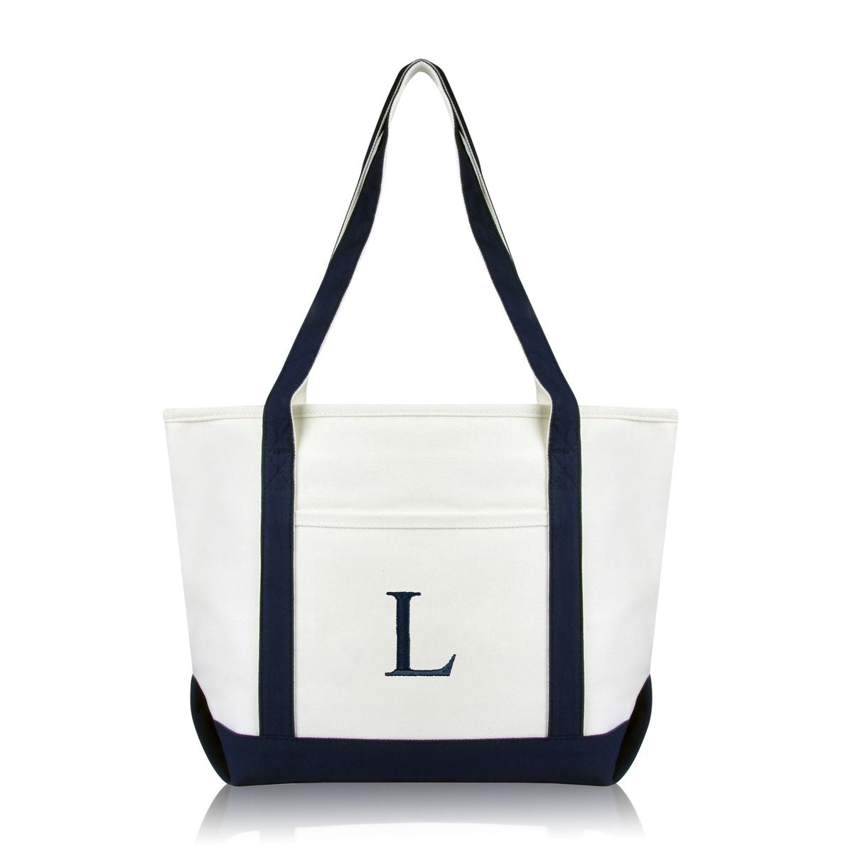 Personalized Navy Tote Bag with Initial
