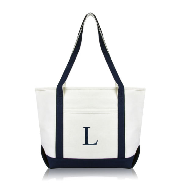 Personalized Navy Tote Bag with Initial
