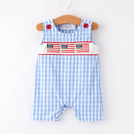 4th of july Flag Embroidery Smocking Boys Romper