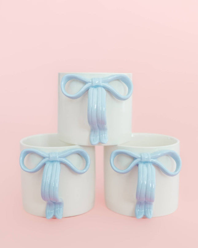 Powder Blue Bow Ceramic Coffee Tea Mug with Ribbon Handle