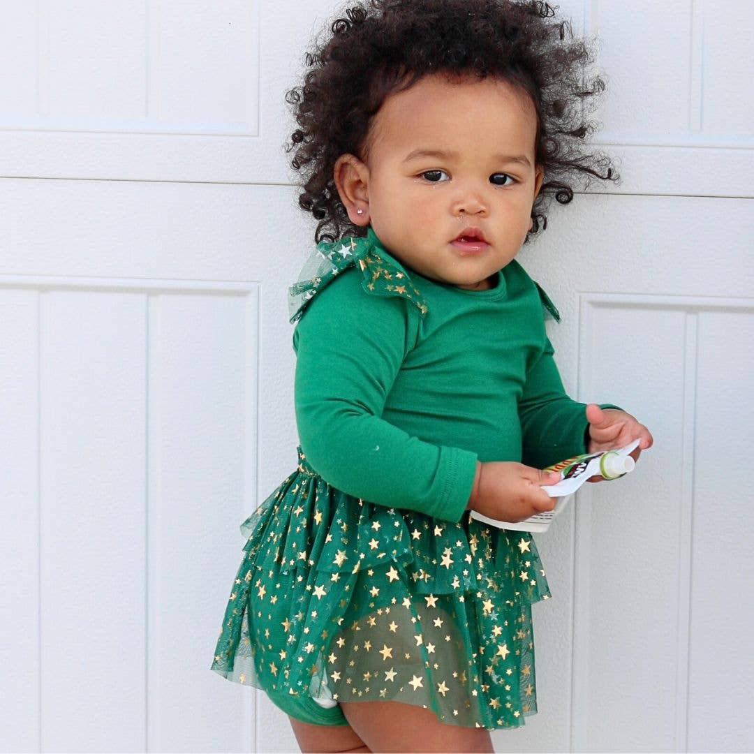 Emerald Green Shimmer Christmas Long Sleeve Tutu Bodysuit