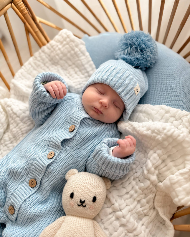 Classic Chunky Knit Jumpsuit - Powder Blue