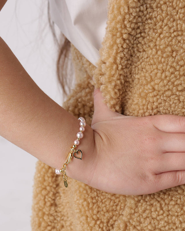 14K Gold-Plated Pink Pearl Baby Heart Bracelet Kids Jewelry