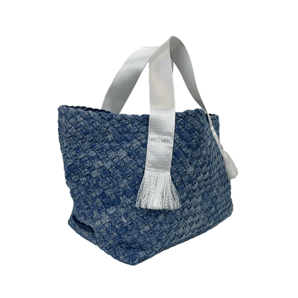 Daria Large Woven Denim Tote w/ Contrast Handles w/ Crossbody Strap