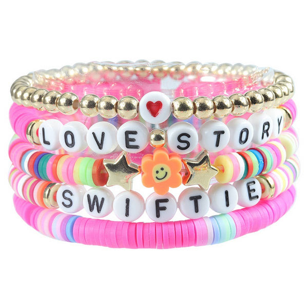 5PCS COLORED LETTER MULTI-LAYER BEADED BRACELET_CWAJE0711