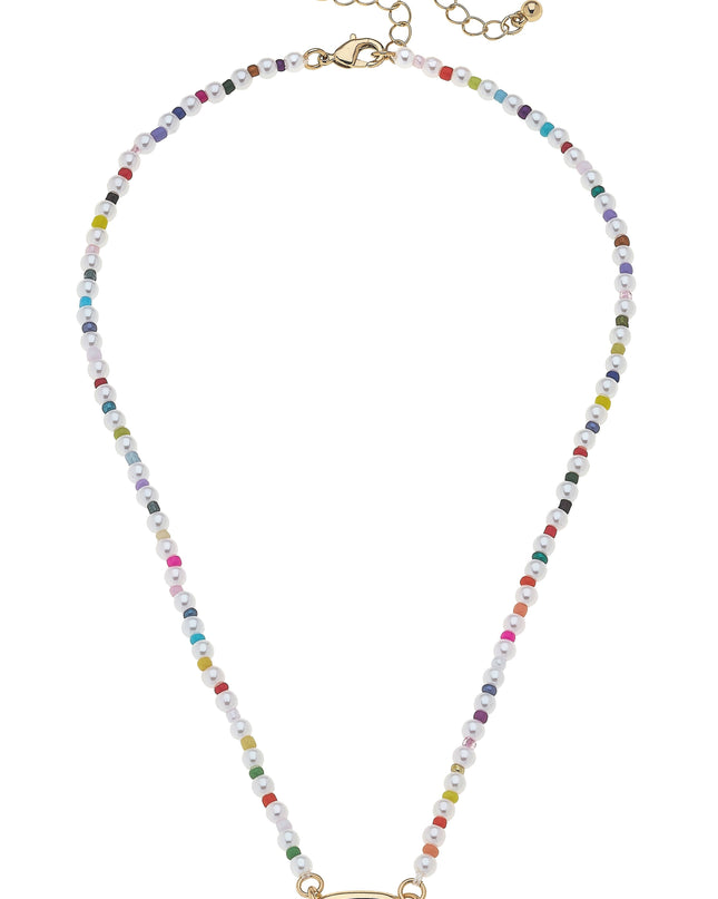 Mini Mazie Rainbow Pearl Charm Necklace