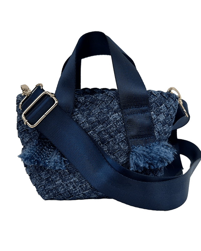 Dora Small Woven Denim Tote w/ Crossbody Strap
