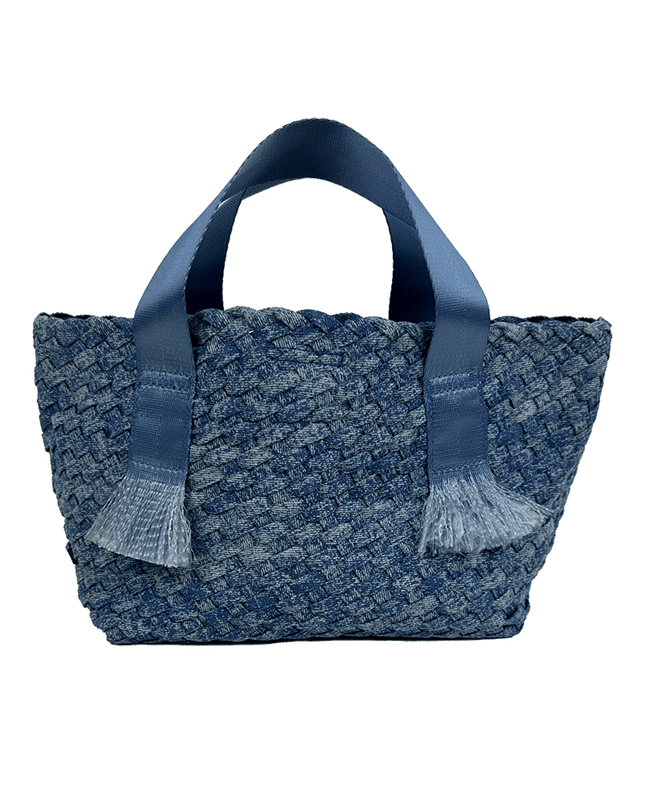 Darcy Woven Denim Tote w/ Self Handles w/ Crossbody Strap