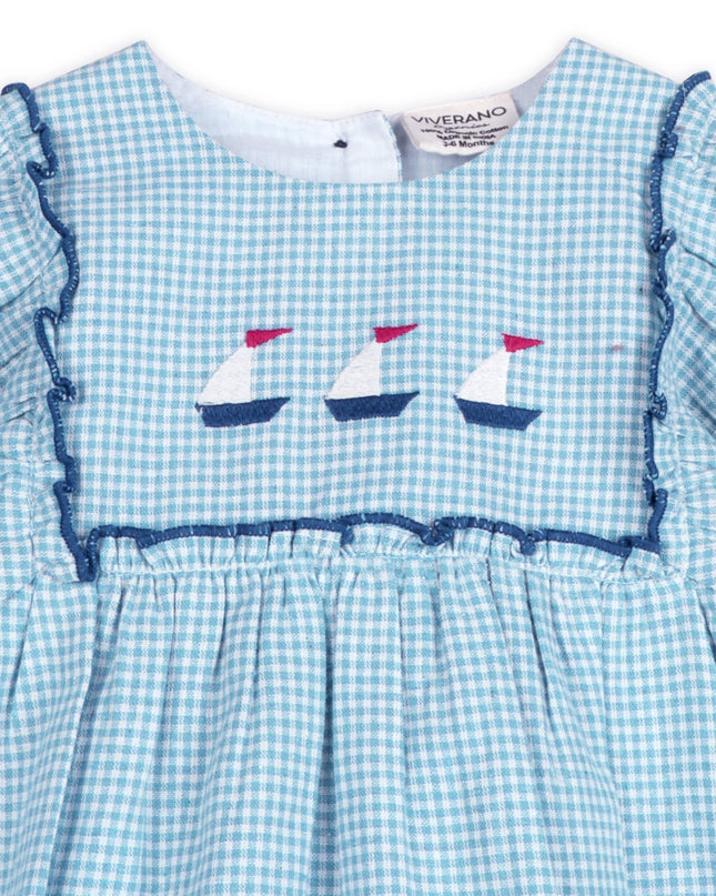 Nautical Gingham Baby Romper + Headband (Organic)