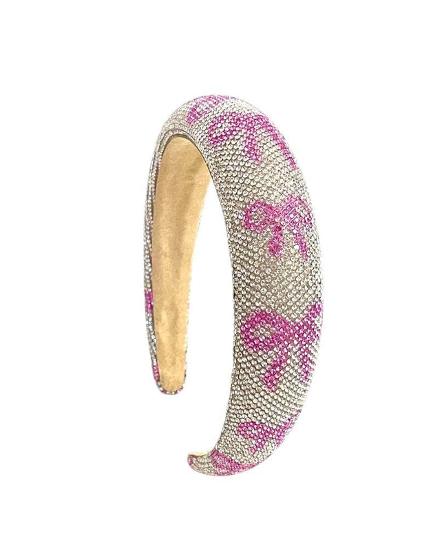 Pink Ribbon Bow Rhinestone Headband