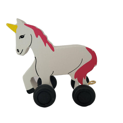 White, Wooden Toy Unicorn on Wheels - Kids' Name Train Toy