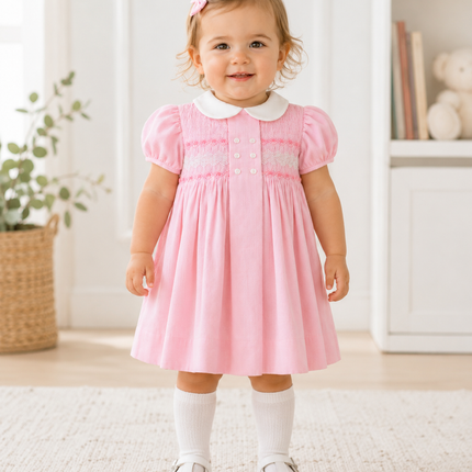 Smocked Corduroy Pink Baby Girl Dress