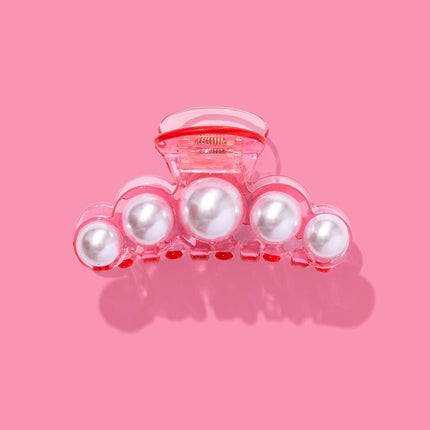 Claw Hair Clip - Translucent Pink w/ Pearl Beads