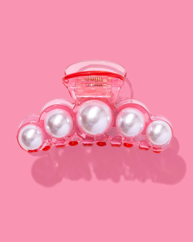 Claw Hair Clip - Translucent Pink w/ Pearl Beads