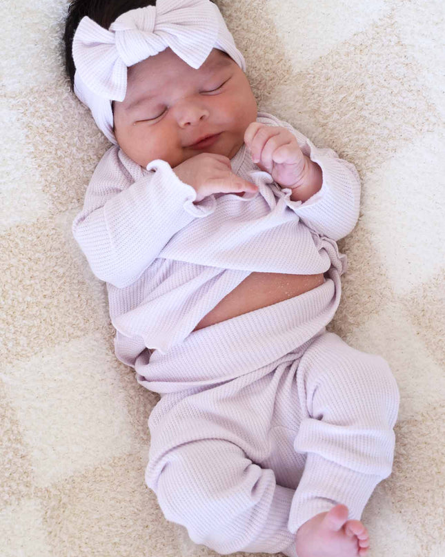 Barely Orchid Bamboo Waffle Knit Large Bow Headwrap