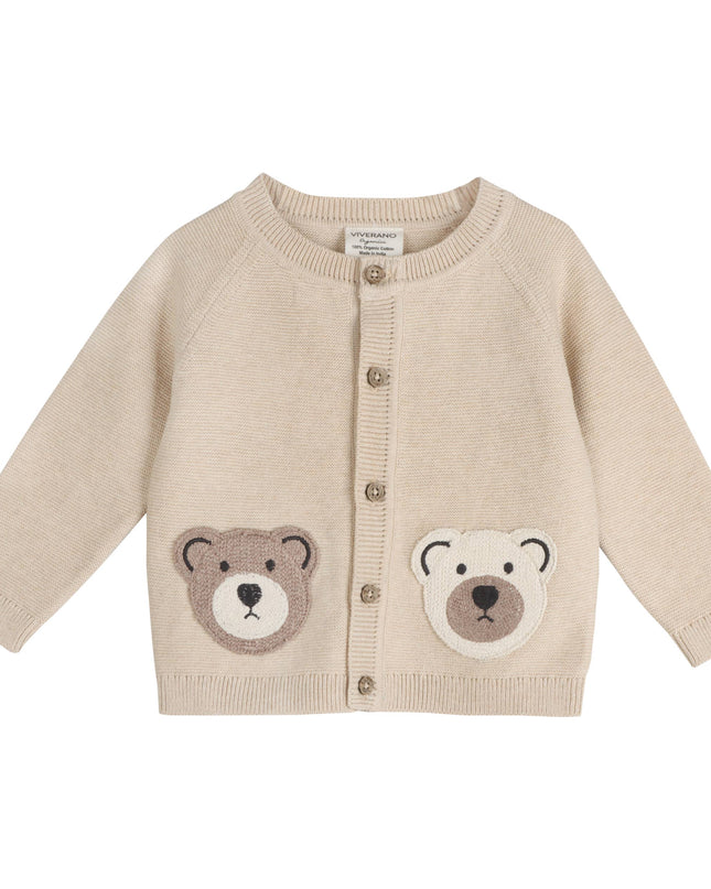 Cozy Bear Applique Knit Baby Cardigan (Organic Cotton)