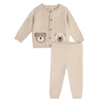 Cozy Bear Applique Knit Baby Cardigan (Organic Cotton)