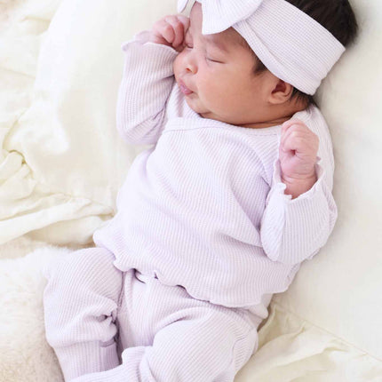 Barely Orchid Bamboo Waffle Knit Large Bow Headwrap
