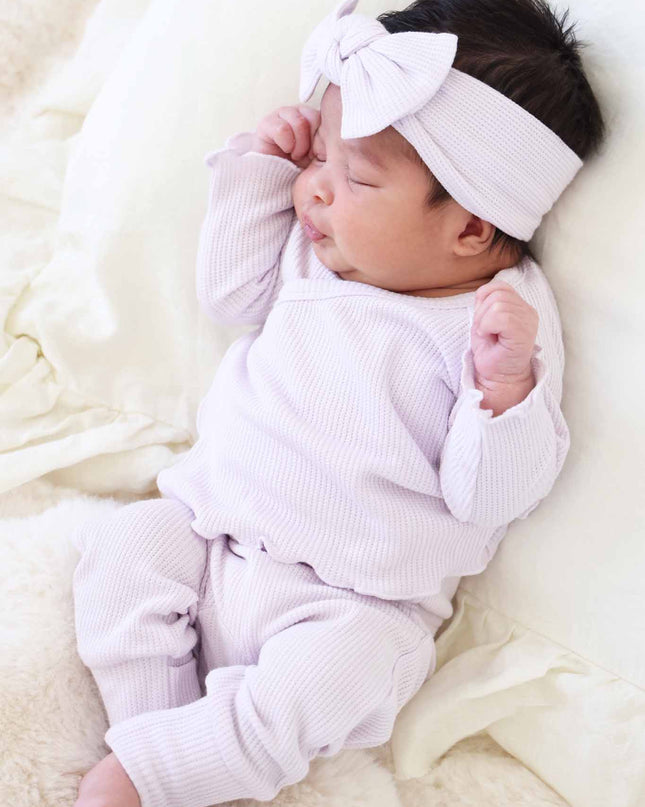 Barely Orchid Bamboo Waffle Knit Large Bow Headwrap
