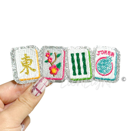 Colorful Mahjong Glitter Game Tiles Embroidery Patch