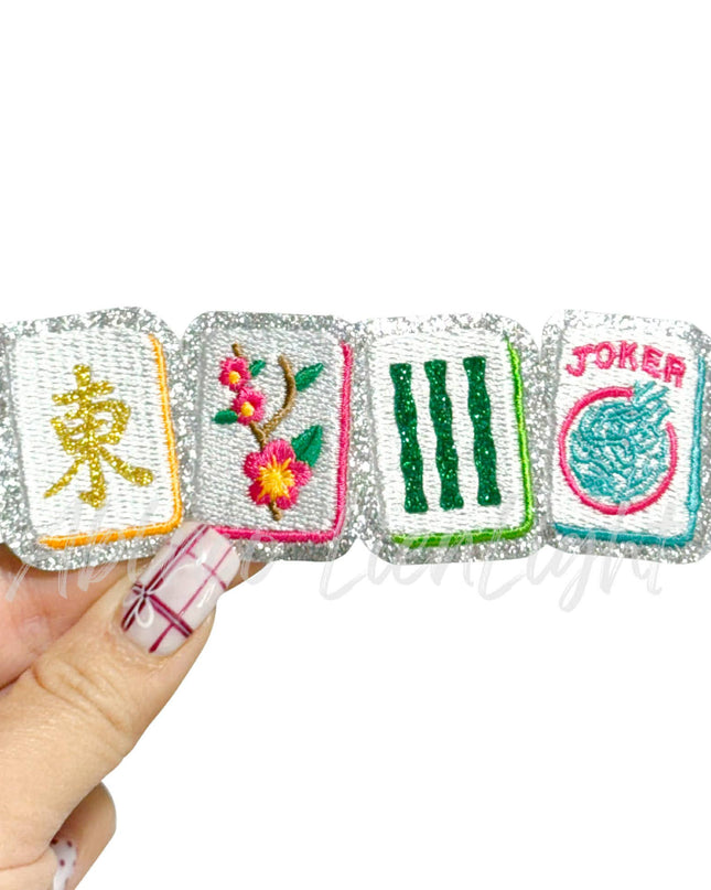 Colorful Mahjong Glitter Game Tiles Embroidery Patch