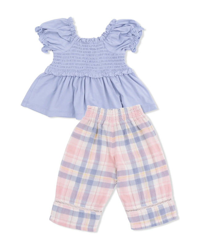 Dusty Plaid - Smocked Blouse and Pant Set