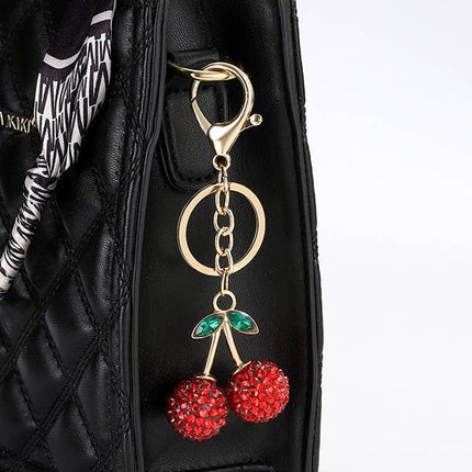 RHINESTONE CHERRY DROP KEYCHAIN BAG CHARM