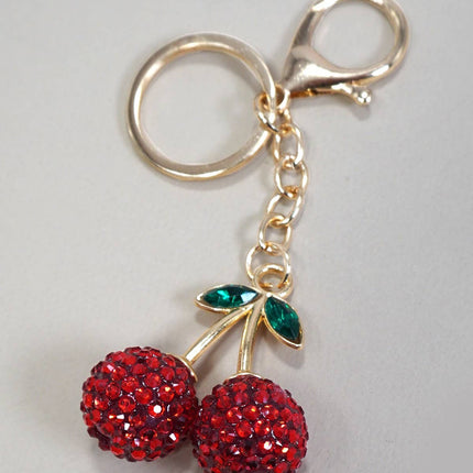 RHINESTONE CHERRY DROP KEYCHAIN BAG CHARM