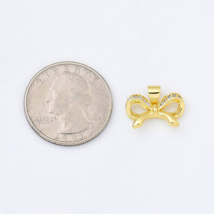 Gold Filled Ribbon Bow CZ Micro Pave Charm Pendant, CP1953
