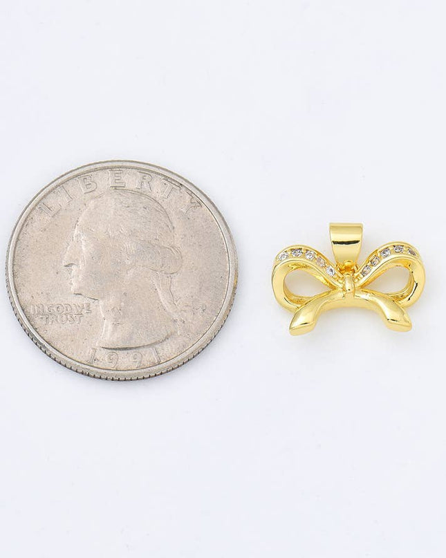Gold Filled Ribbon Bow CZ Micro Pave Charm Pendant, CP1953