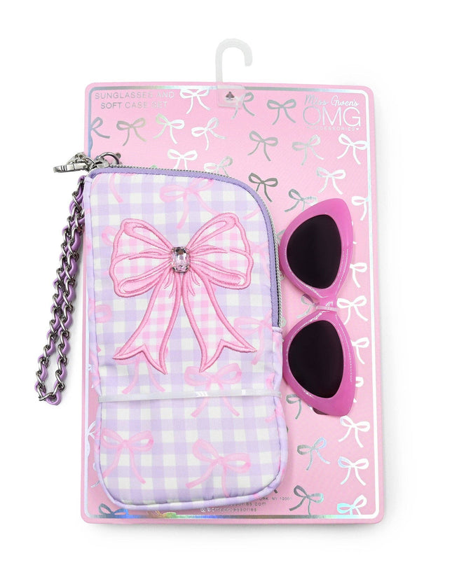 Plaid Bow Wristlet Case and Sunglasses