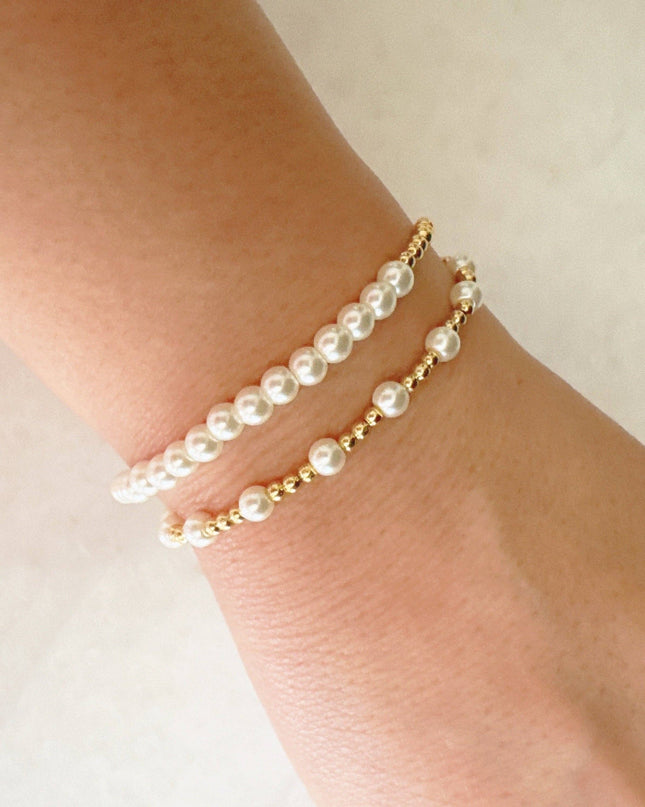 Pearls And Gold Stretch Bracelet Set Of 2