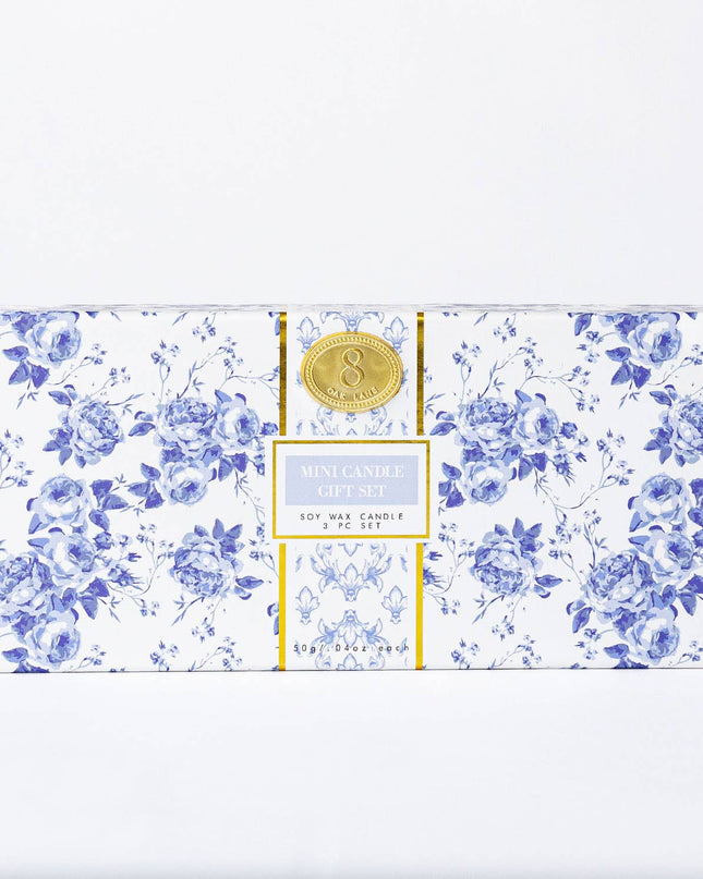 Blue Floral 3 Piece Assorted Candle Boxed Set