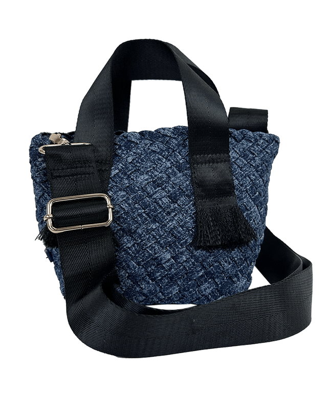 Dora Small Woven Denim Tote w/ Crossbody Strap