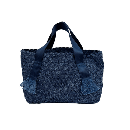 Darcy Woven Denim Tote w/ Self Handles w/ Crossbody Strap