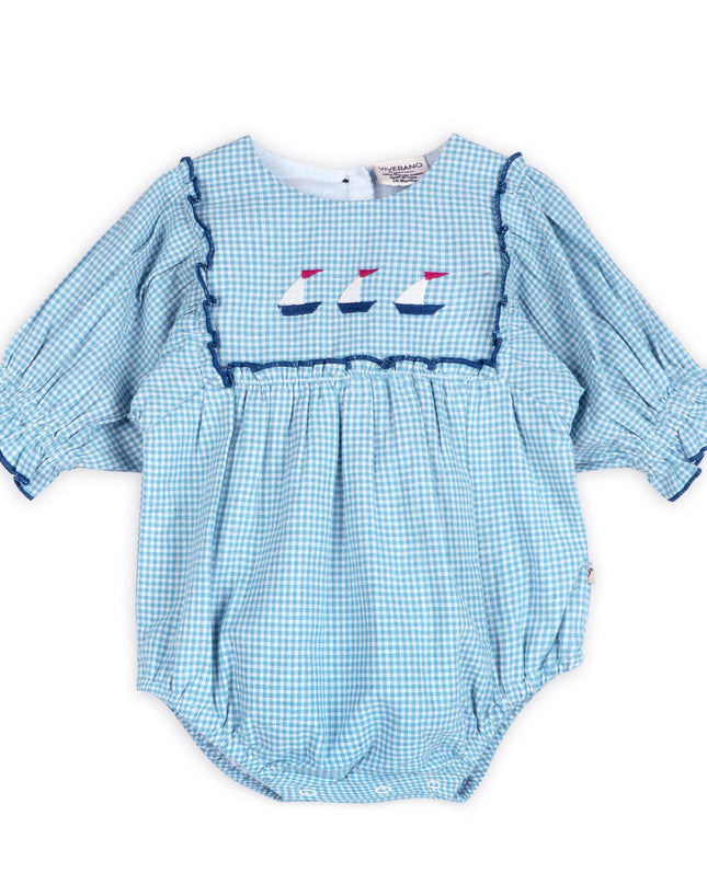 Nautical Gingham Baby Romper + Headband (Organic)