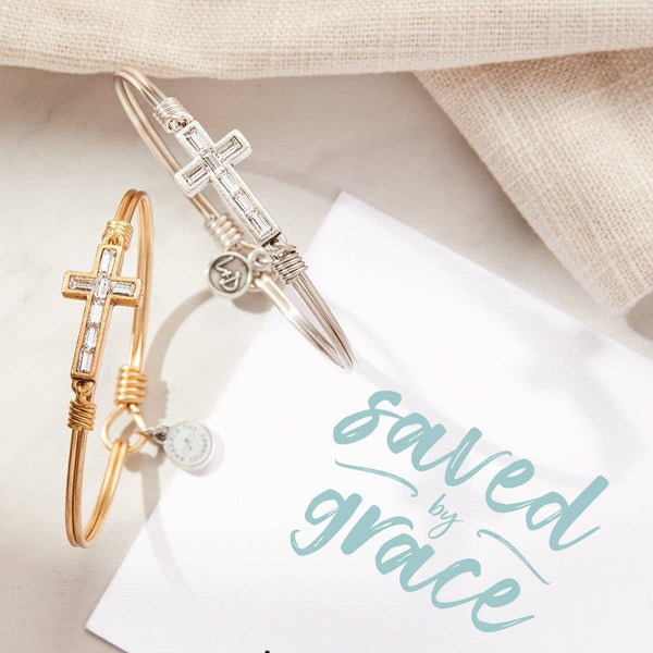 Baguette Cross Bangle Bracelet in Crystal