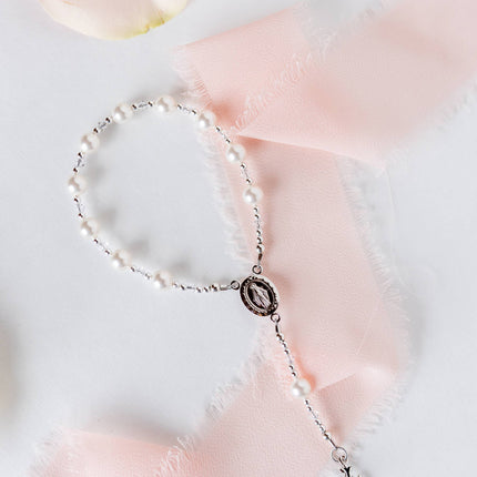 Sterling Silver White Baby Rosary Girl or Boy Baptism Gift