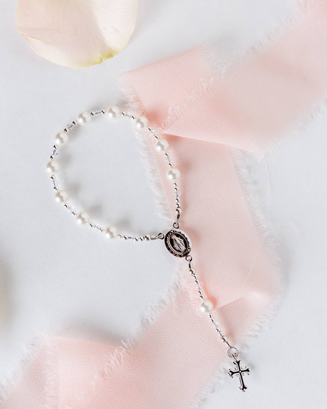Sterling Silver White Baby Rosary Girl or Boy Baptism Gift