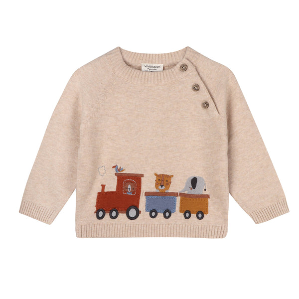Animal Train Stripe Sweater Knit Baby Pullover