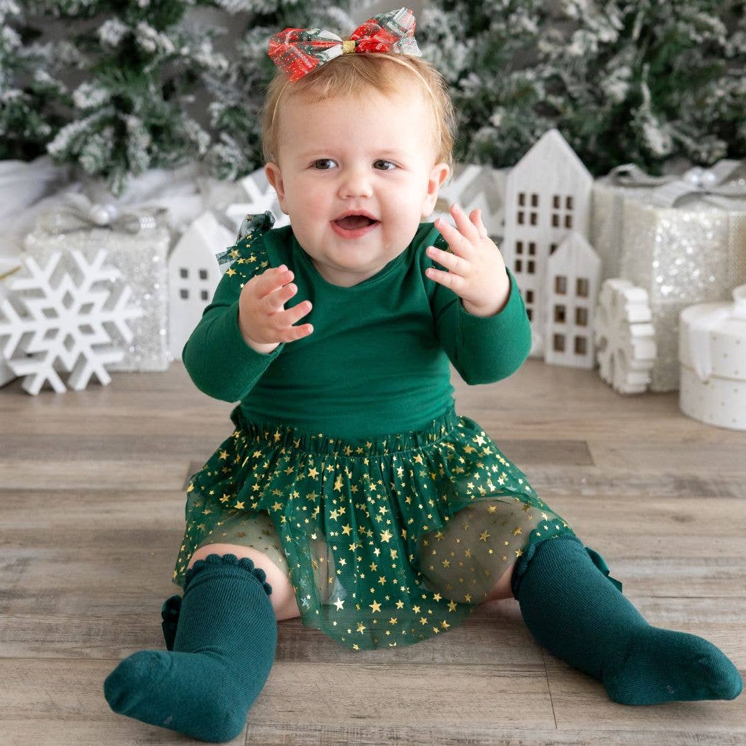 Emerald Green Shimmer Christmas Long Sleeve Tutu Bodysuit