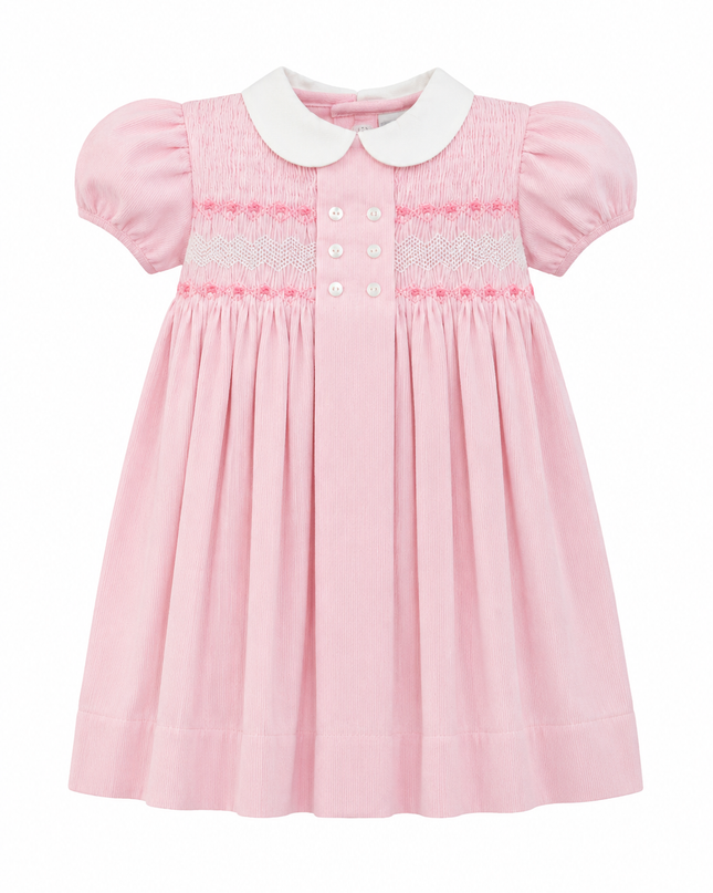 Smocked Corduroy Pink Baby Girl Dress