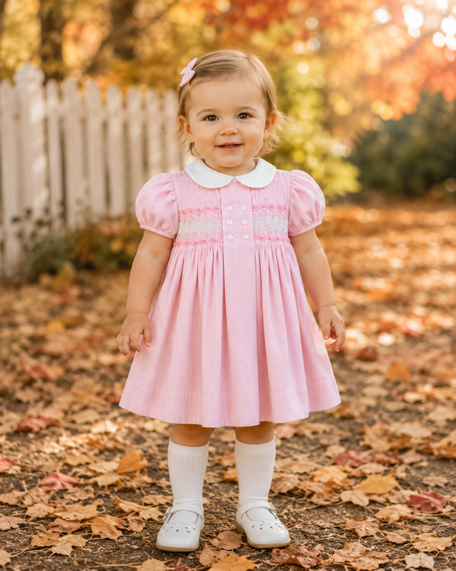 Smocked Corduroy Pink Baby Girl Dress