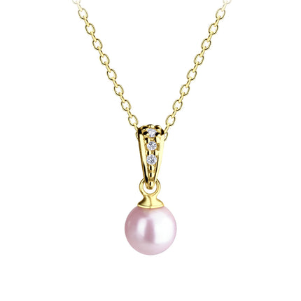Girls 14K Gold-Plated Pink Pearl Pendant Necklace for Kids