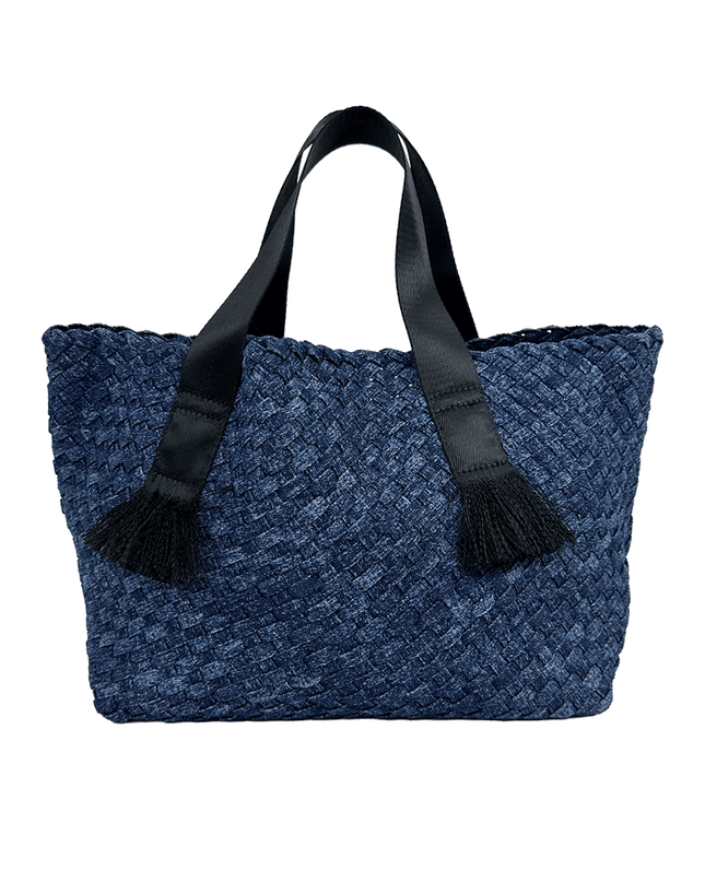Daria Large Woven Denim Tote w/ Contrast Handles w/ Crossbody Strap